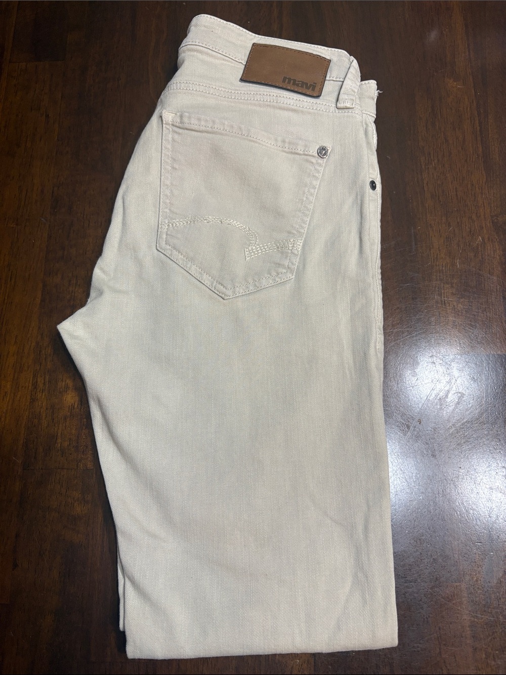 Mavi Slim Jeans in Cream with Brown Patch